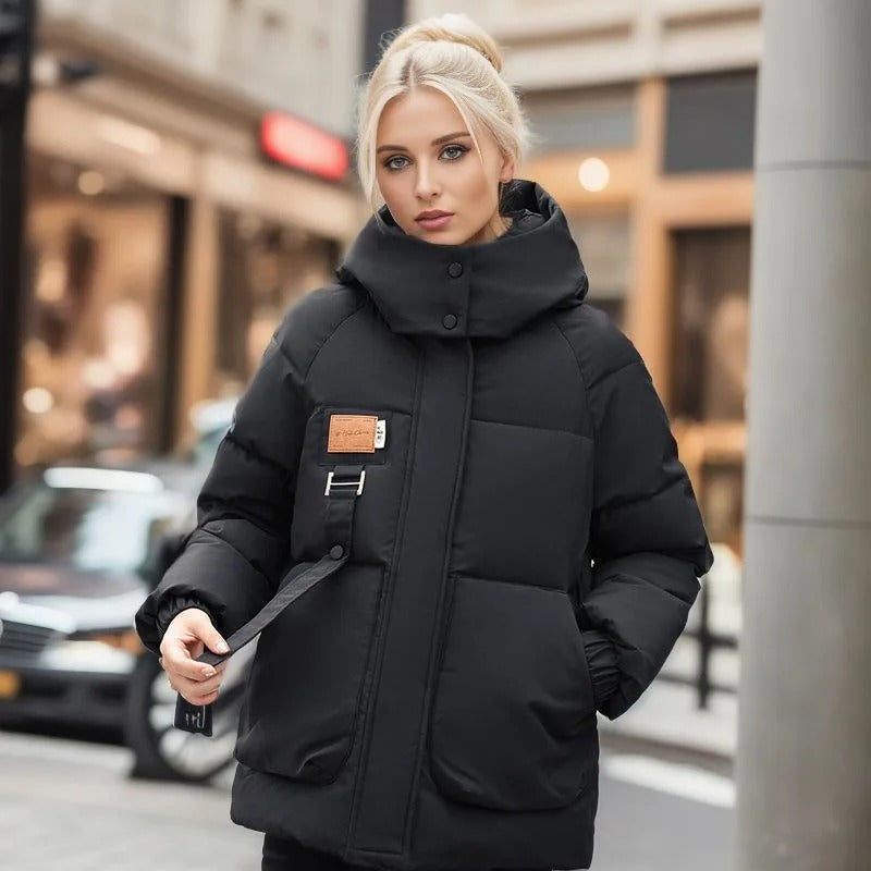 Women's stormproof puffer jacket with hood