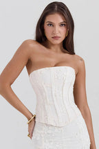Women's strapless embroidered maxi wedding guest dress