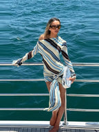 Women's striped long sleeve mini summer dress with wrap tie
