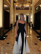 Women's sweetheart neck colour-block maxi evening dress