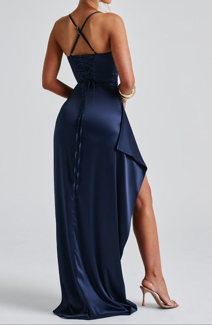 Women's satin maxi wedding guest dress