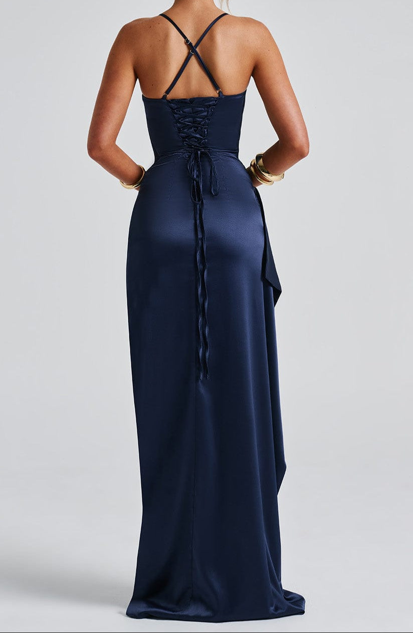 Women's satin maxi wedding guest dress