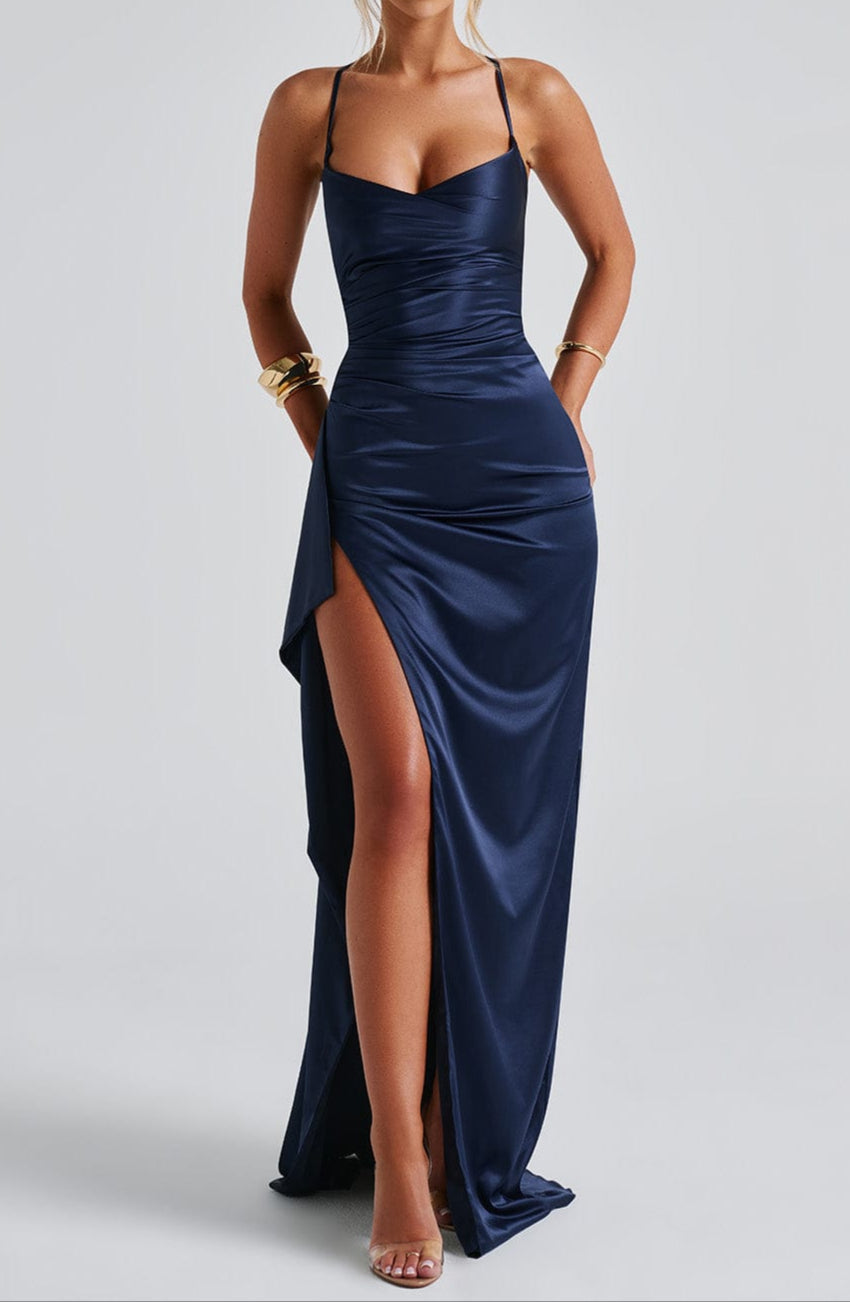 Women's satin maxi wedding guest dress
