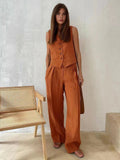 Women's tailored linen vest and wide-leg trousers set