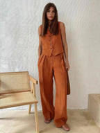 Women's tailored linen vest and wide-leg trousers set