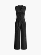 Women's tailored linen vest and wide-leg trousers set