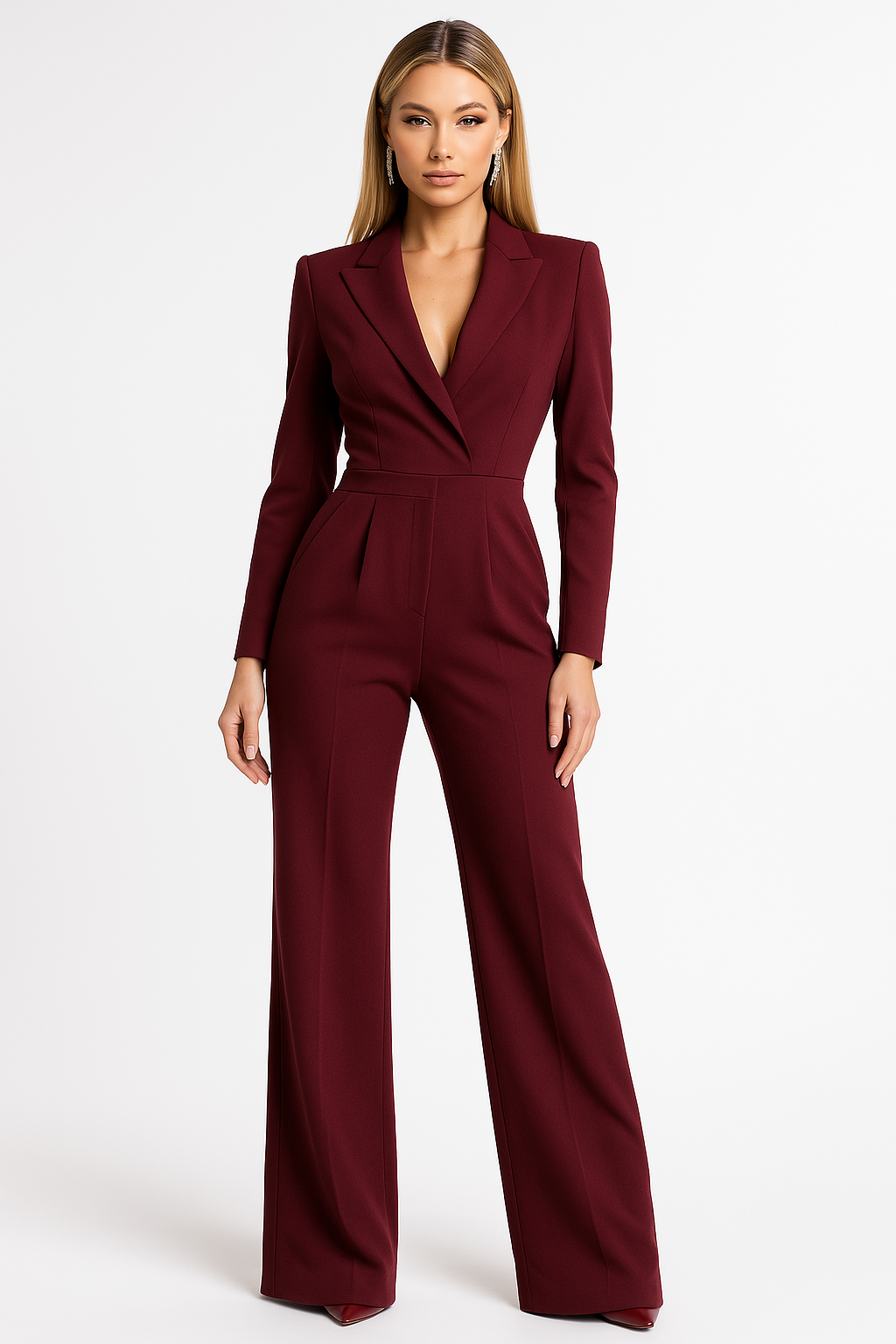Women's tailored V-neck wide-leg wedding guest jumpsuit