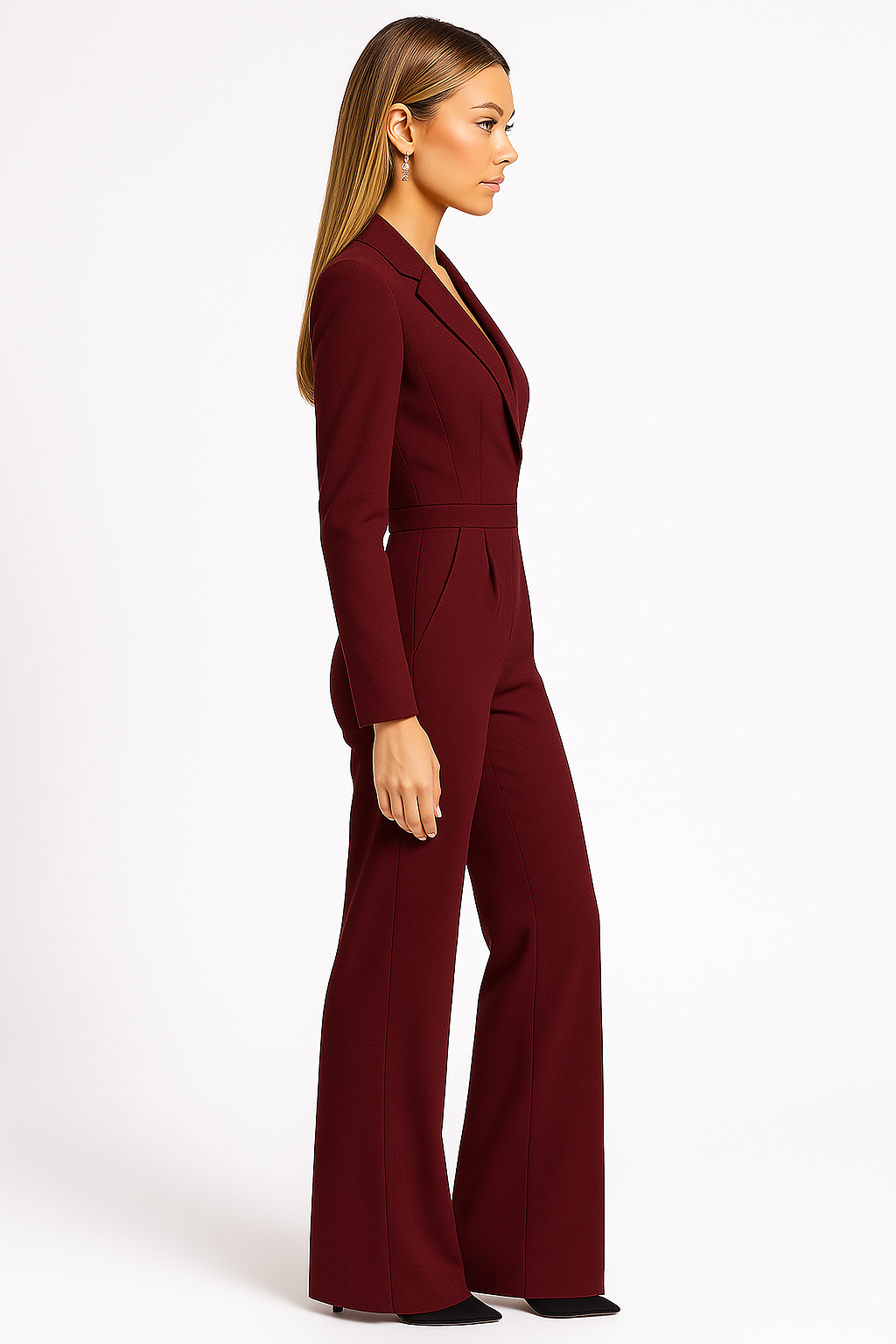 Women's tailored V-neck wide-leg wedding guest jumpsuit