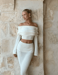 Women's off-shoulder crop top and midi skirt summer set