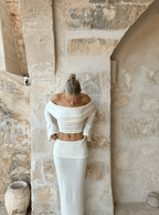 Women's off-shoulder crop top and midi skirt summer set