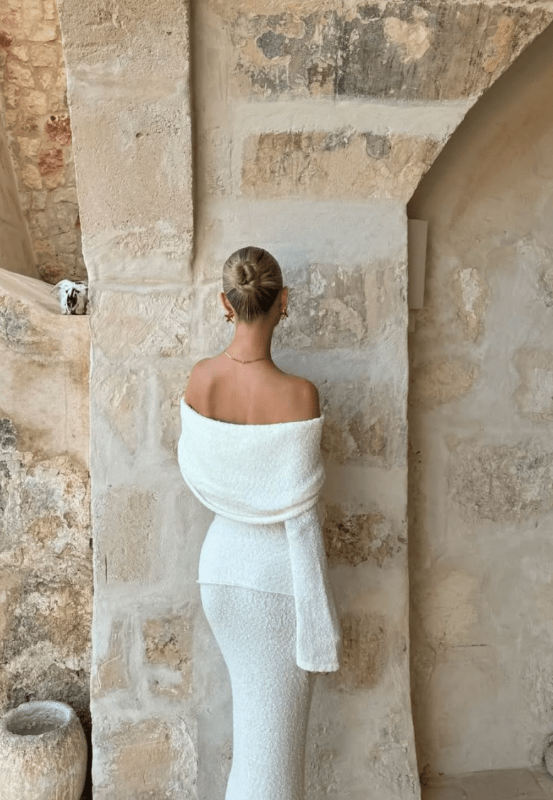 Women's off-shoulder crop top and midi skirt summer set
