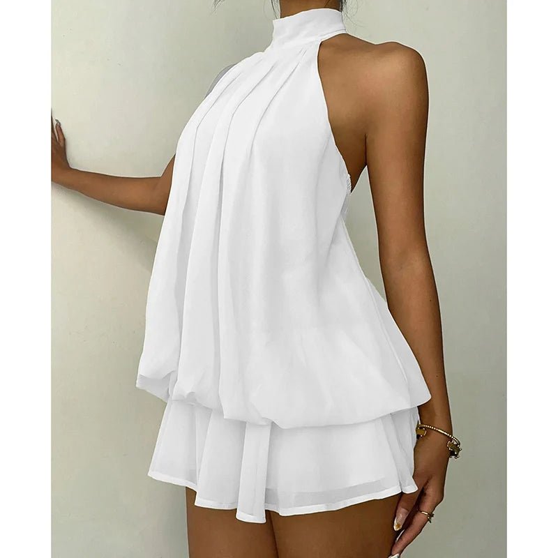 Women's tie-back halter mini summer dress with tiered ruffle hem