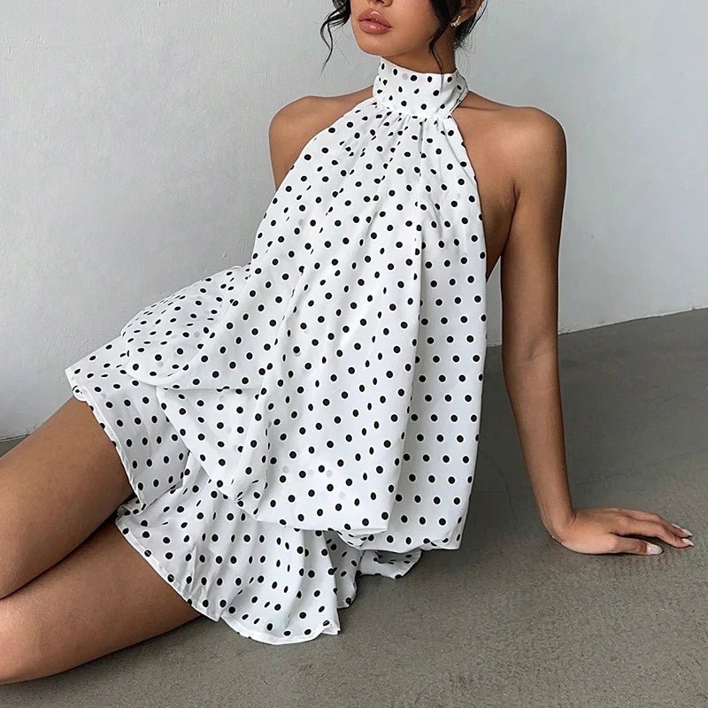 Women's tie-back halter mini summer dress with tiered ruffle hem