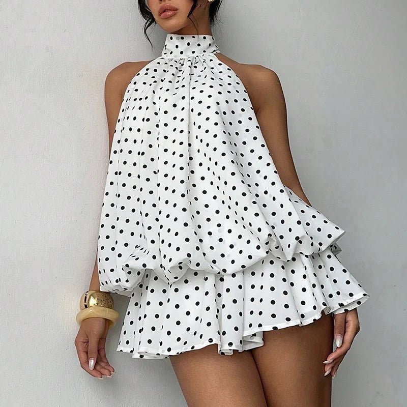 Women's tie-back halter mini summer dress with tiered ruffle hem
