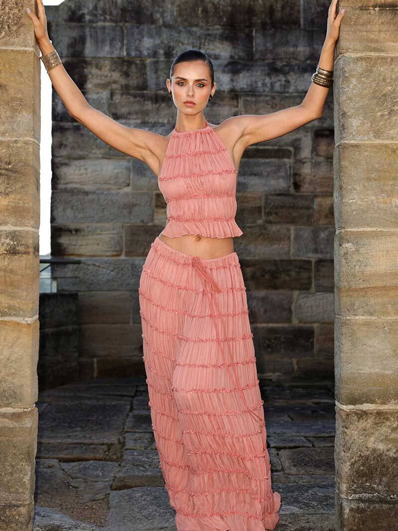 Women's ruffle crop top and maxi skirt set