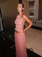 Women's ruffle crop top and maxi skirt set