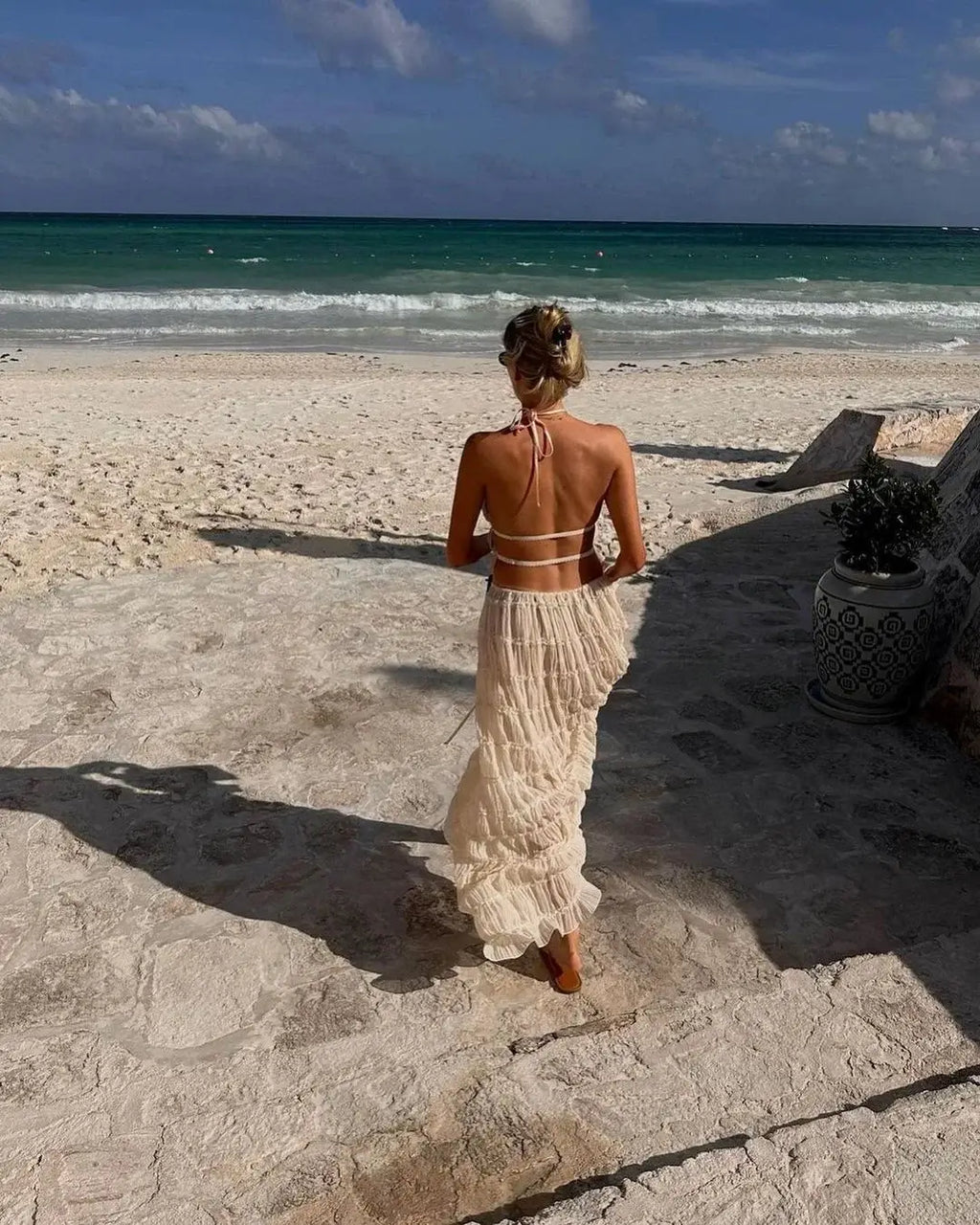 Women's ruffle crop top and maxi skirt set