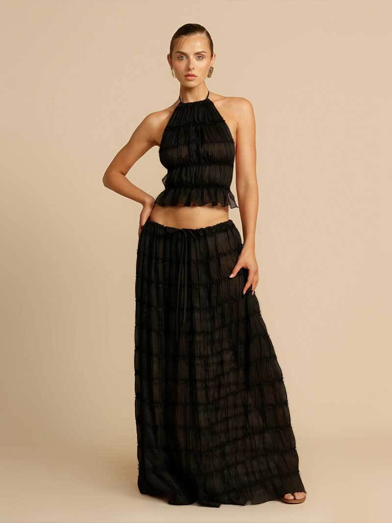 Women's ruffle crop top and maxi skirt set