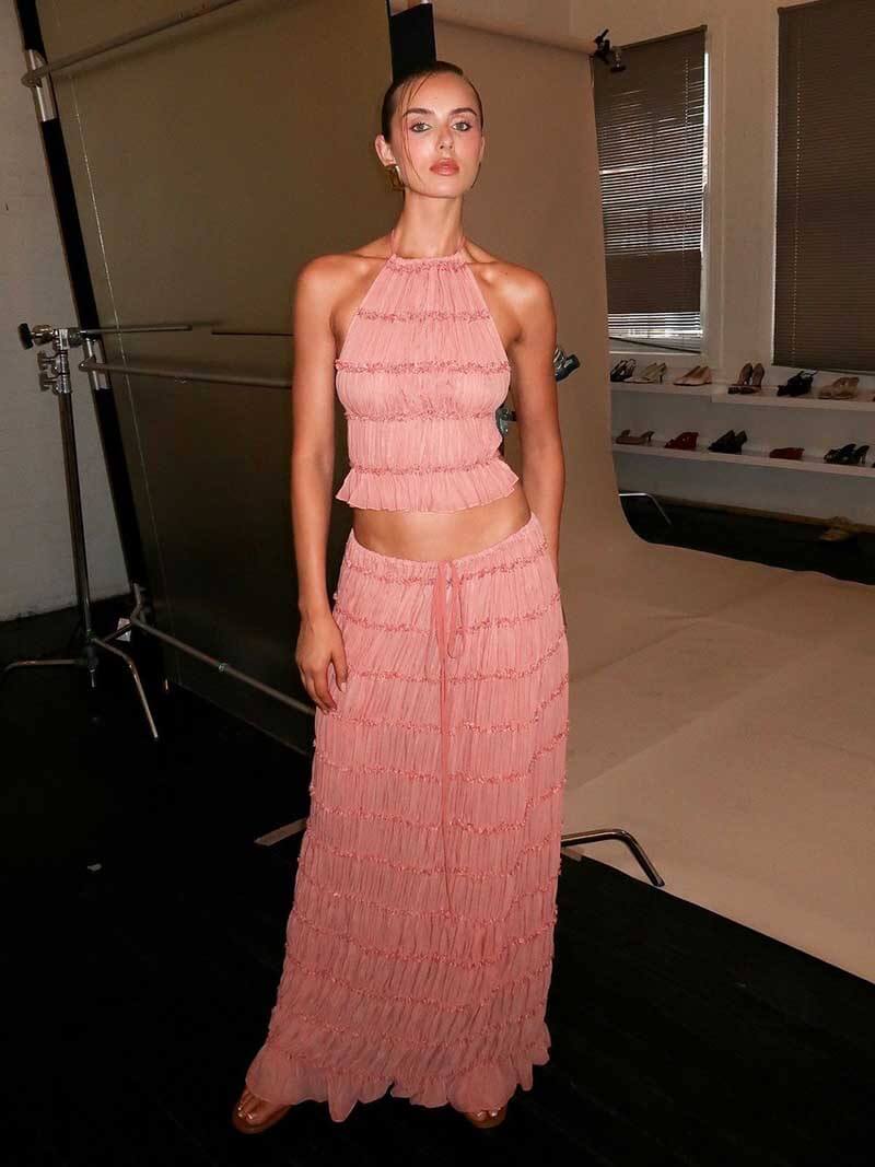 Women's ruffle crop top and maxi skirt set