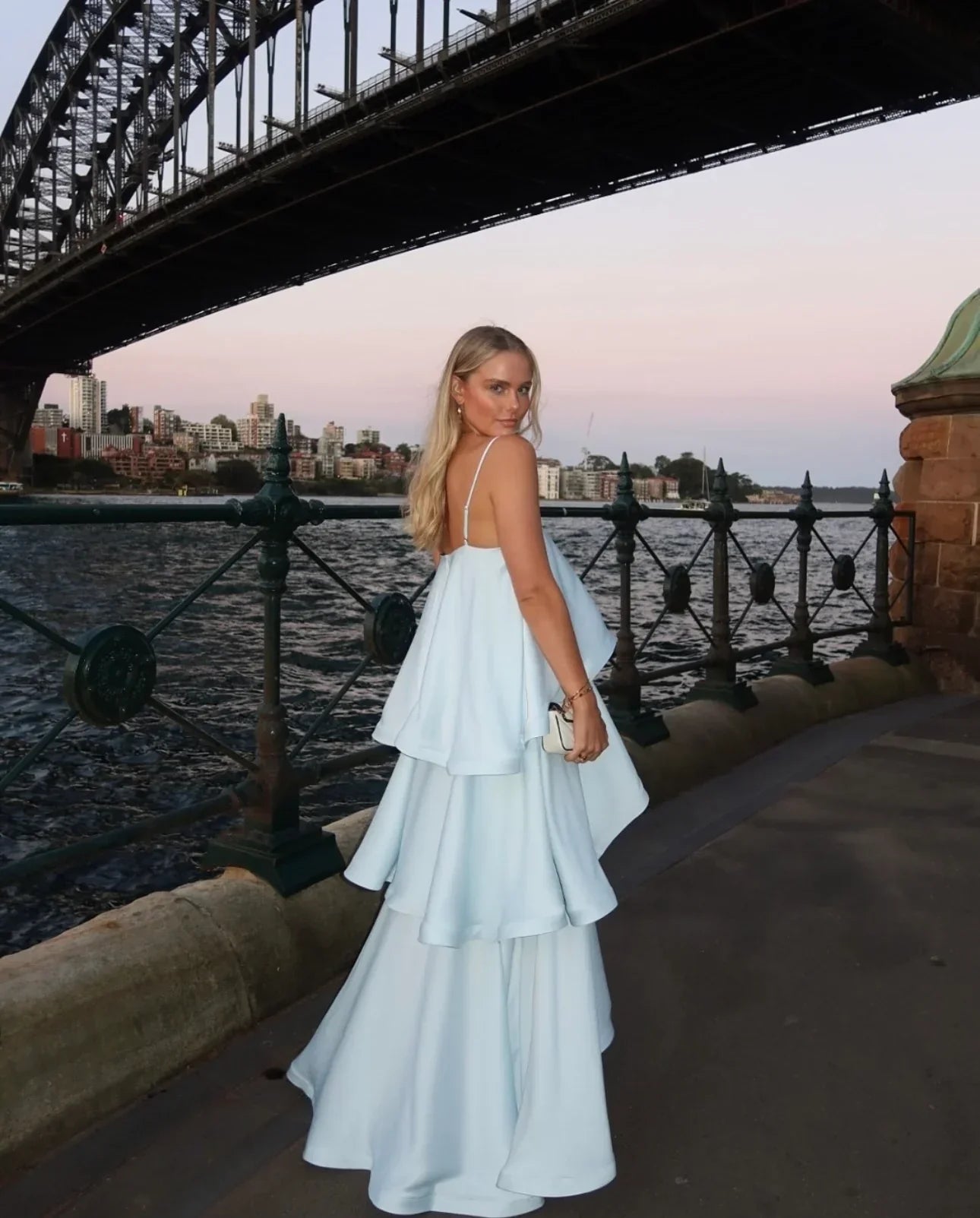 Women's tiered ruffle spaghetti strap maxi wedding guest dress