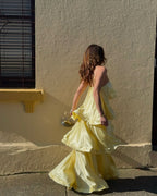 Women's tiered ruffle spaghetti strap maxi wedding guest dress