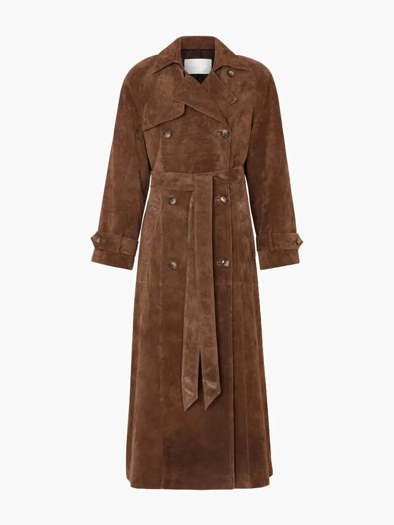Women's trench coat with belt and lapel collar