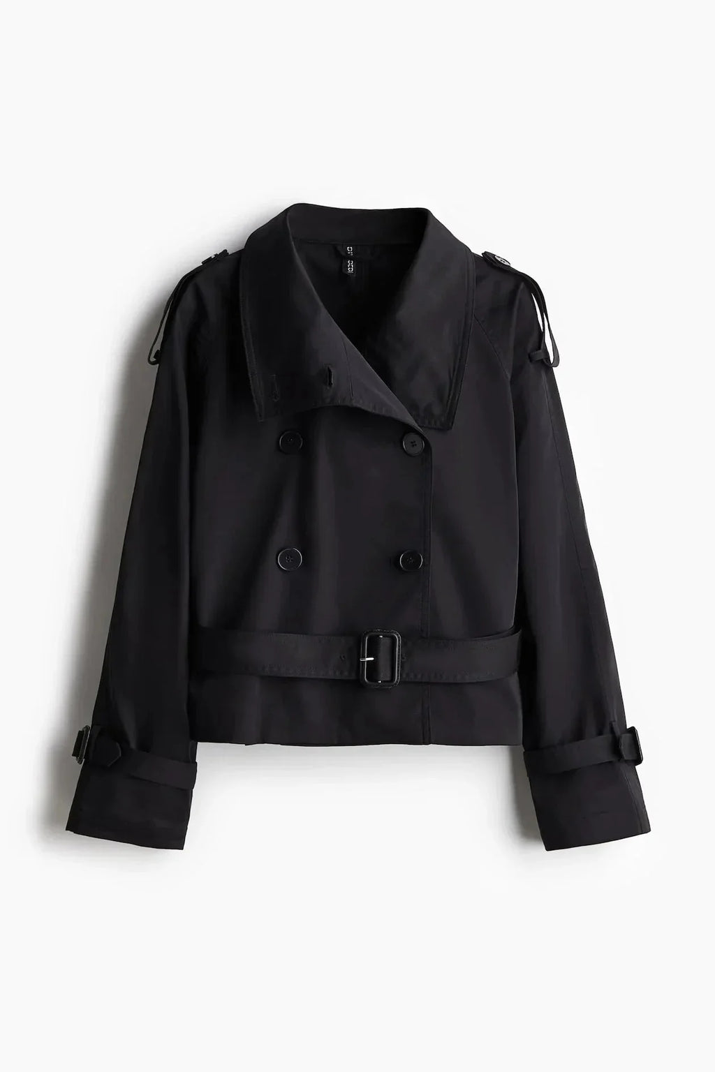 Women's trench coat with high collar and tie belt