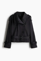 Women's trench coat with high collar and tie belt