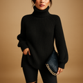 Women's turtleneck pullover with long sleeves and ribbed trim