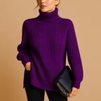Women's turtleneck sweater with ribbed collar and long sleeves