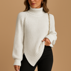 Women's turtleneck sweater with ribbed collar and long sleeves