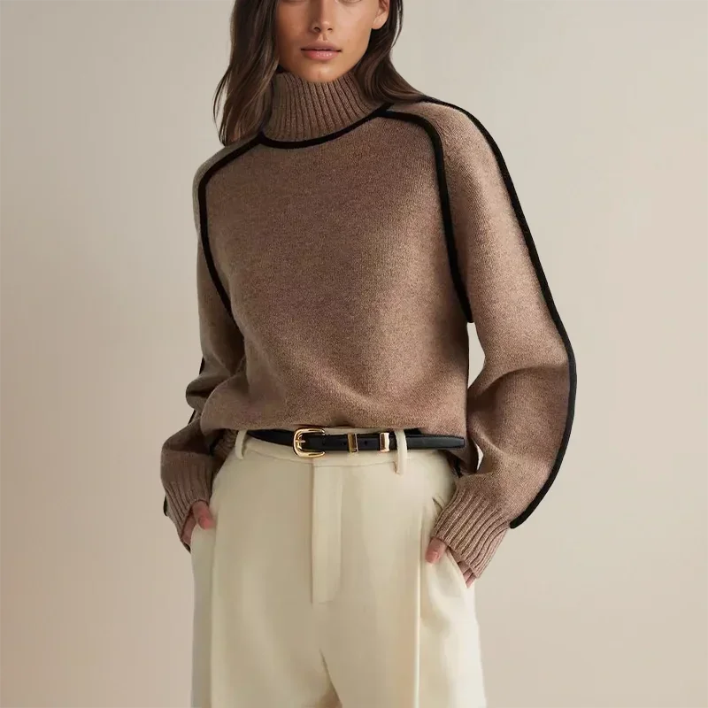 Women's turtleneck top with contrast trim