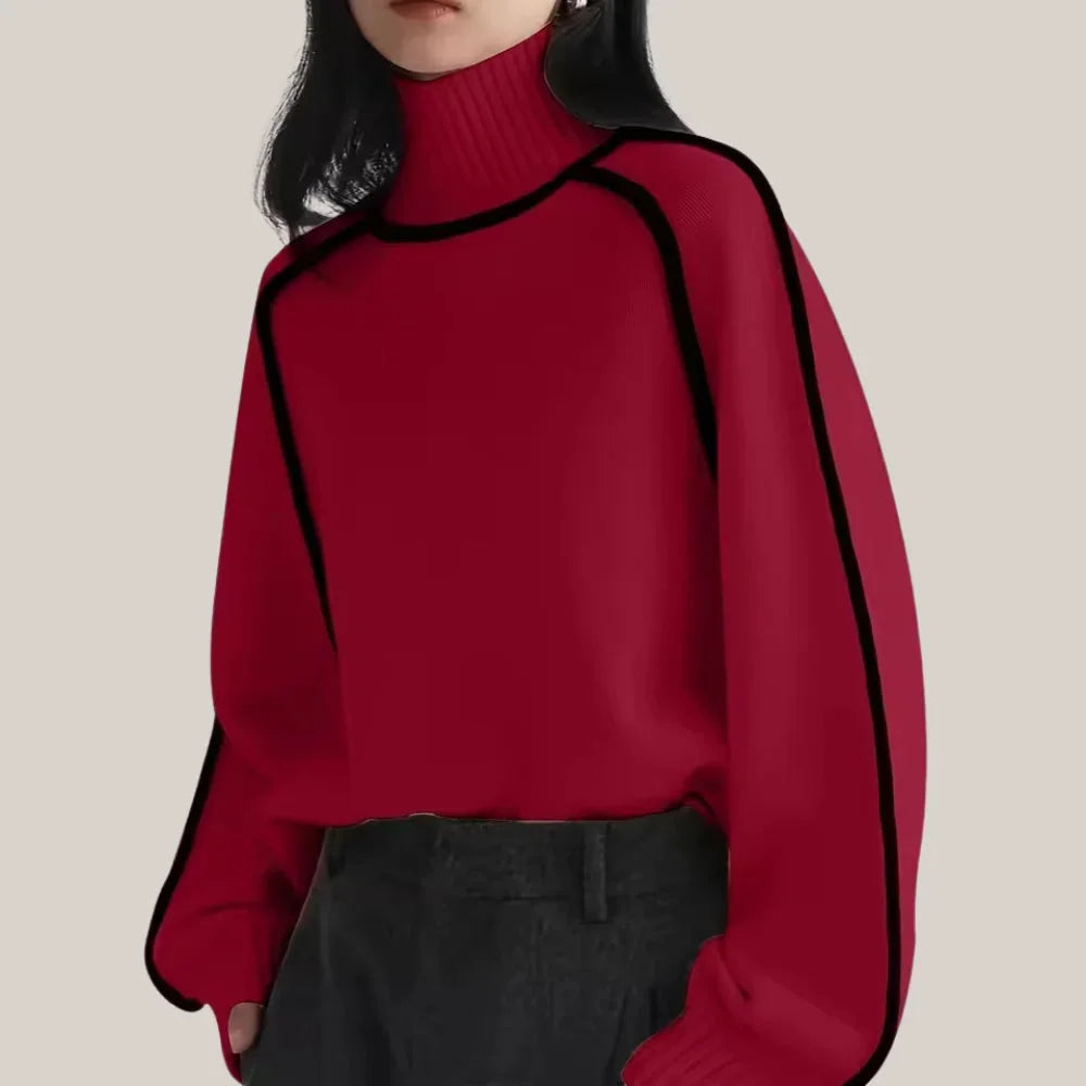Women's turtleneck top with contrast trim