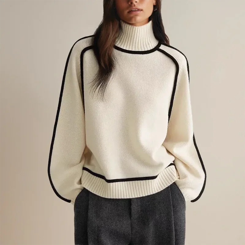 Women's turtleneck top with contrast trim