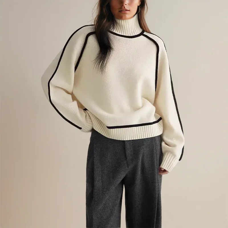 Women's turtleneck top with contrast trim