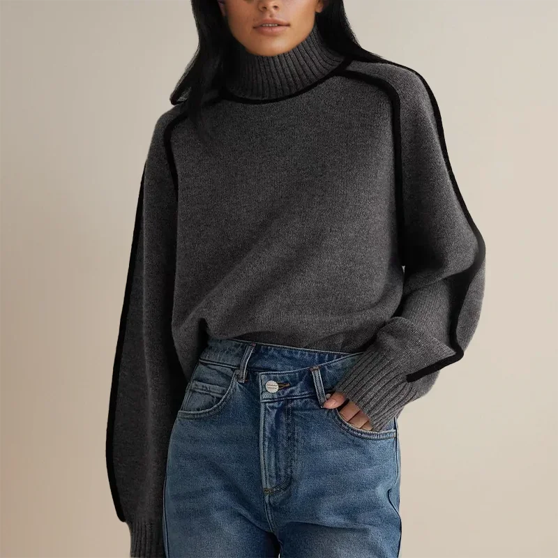 Women's turtleneck top with contrast trim