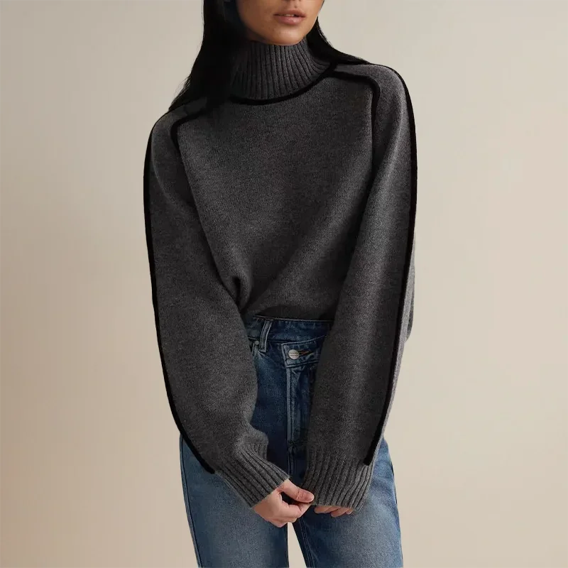 Women's turtleneck top with contrast trim