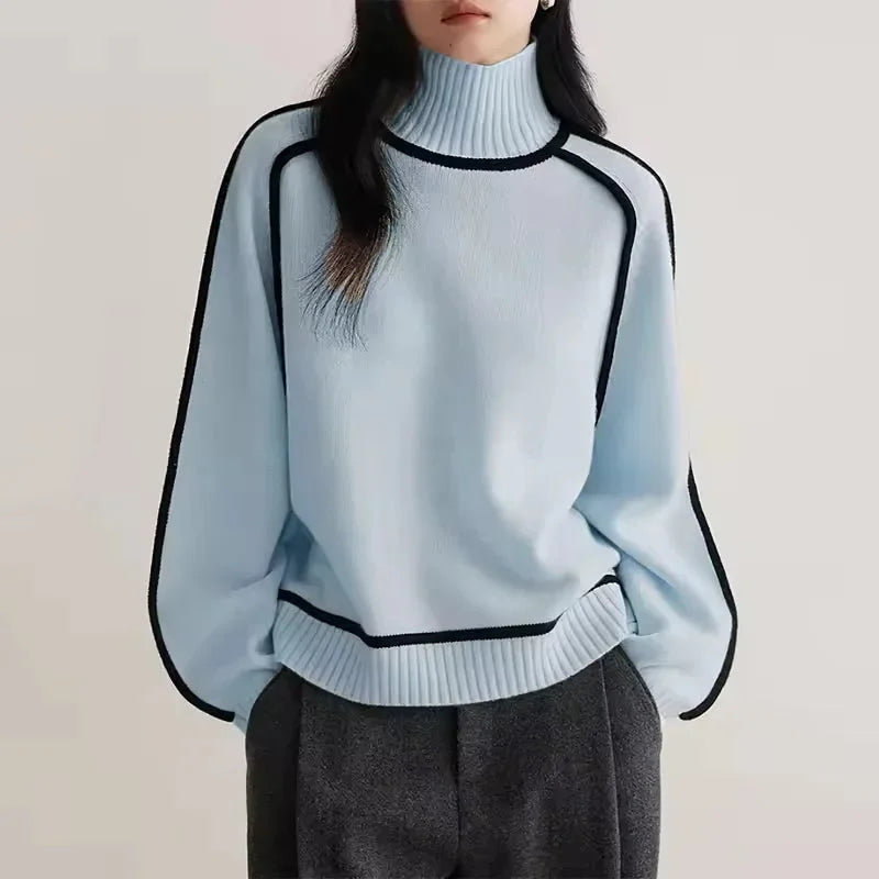 Women's turtleneck top with contrast trim