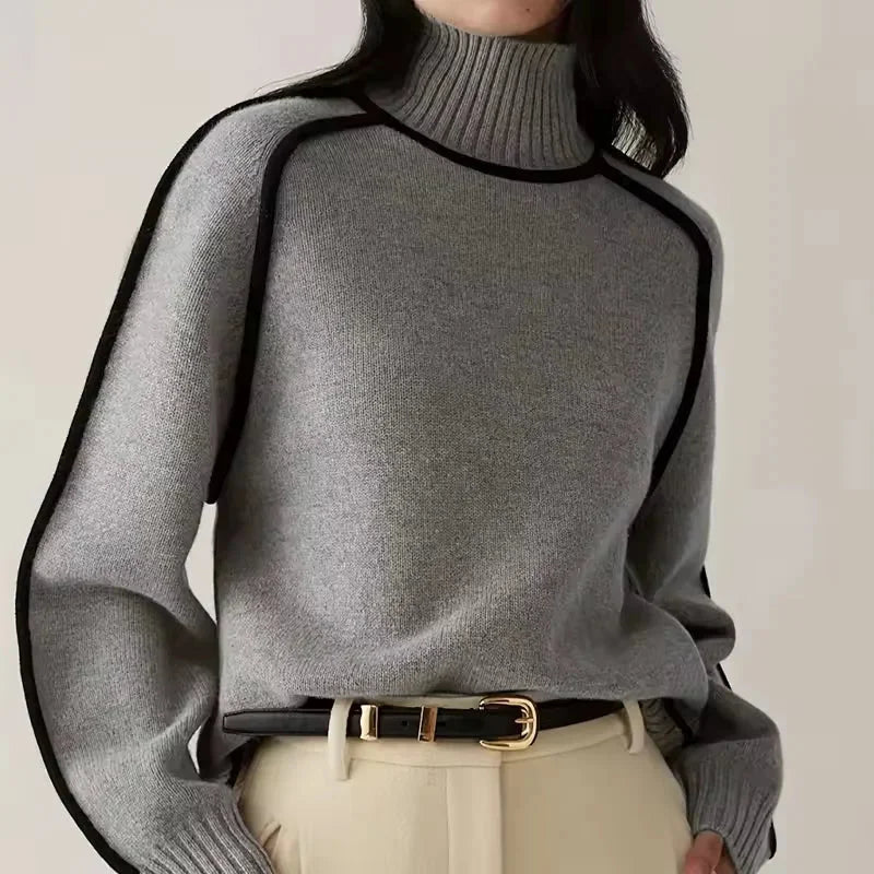 Women's turtleneck top with contrast trim