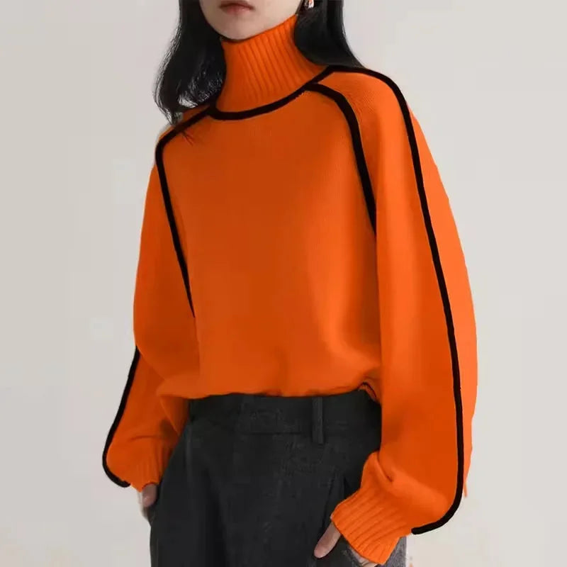 Women's turtleneck top with contrast trim