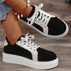 Women's two-tone low-top platform sneakers with lace-up front