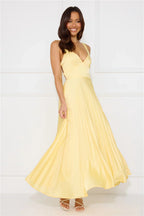 Women's V-neck pleated maxi wedding guest dress