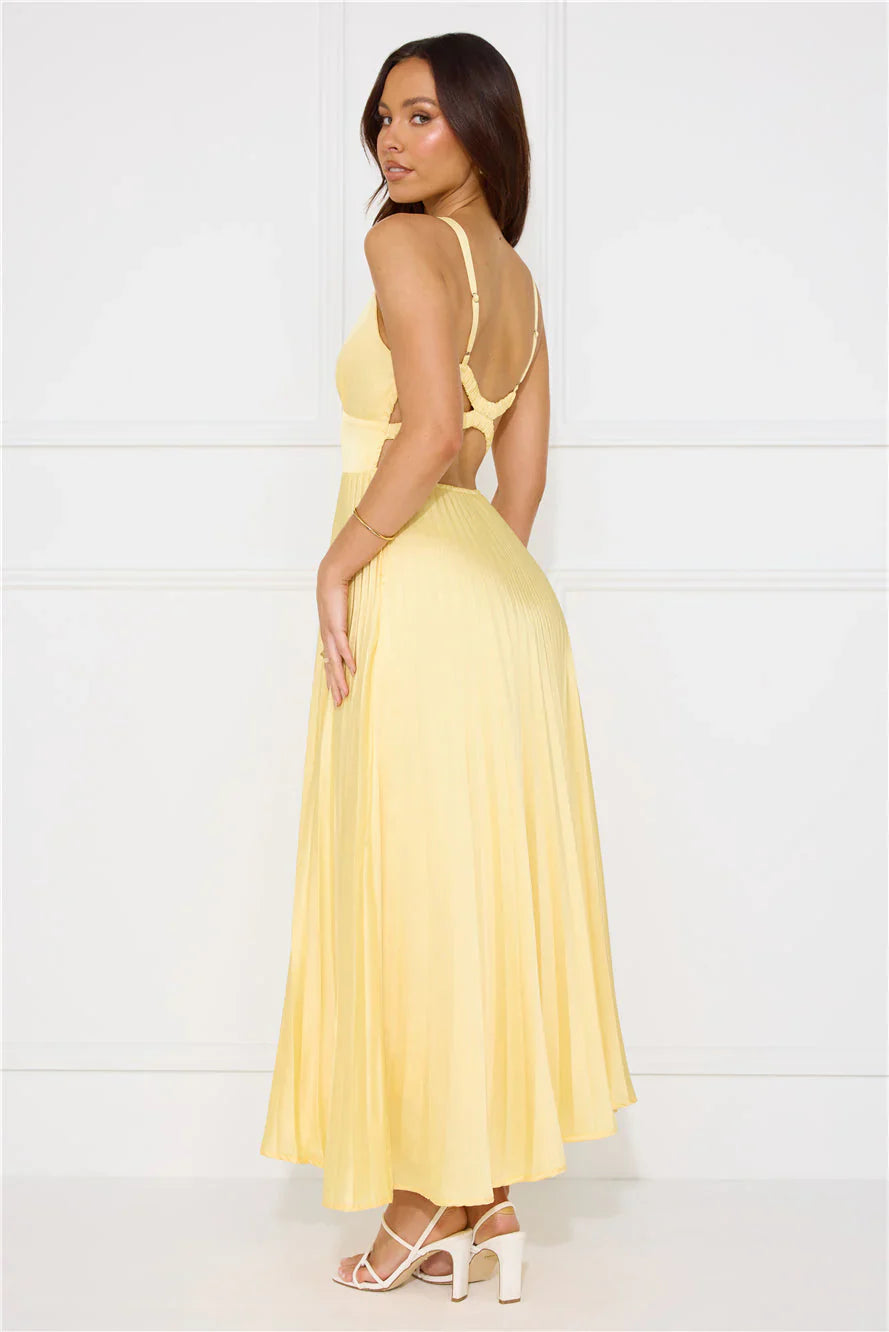 Women's V-neck pleated maxi wedding guest dress