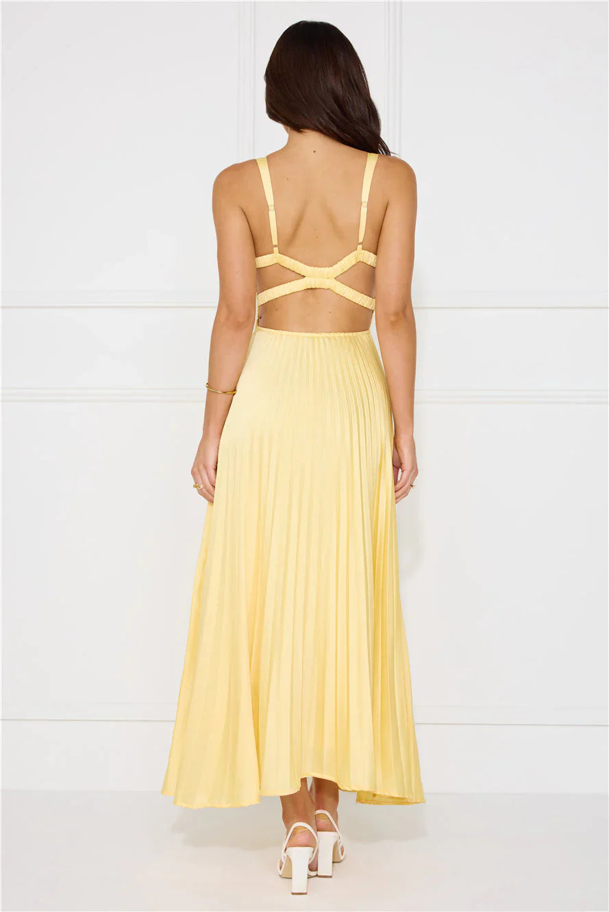 Women's V-neck pleated maxi wedding guest dress