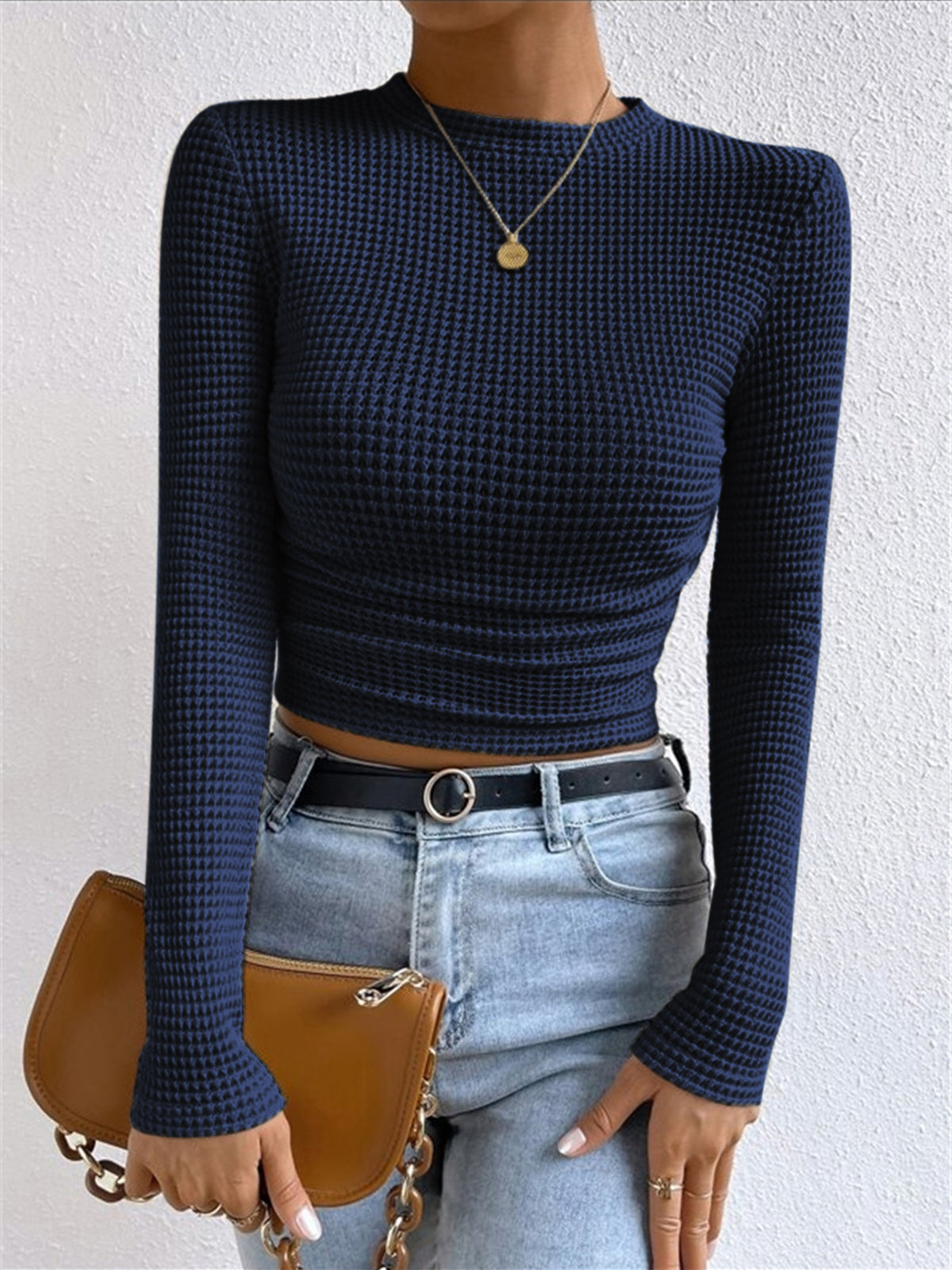 Women's waffle knit long sleeve top