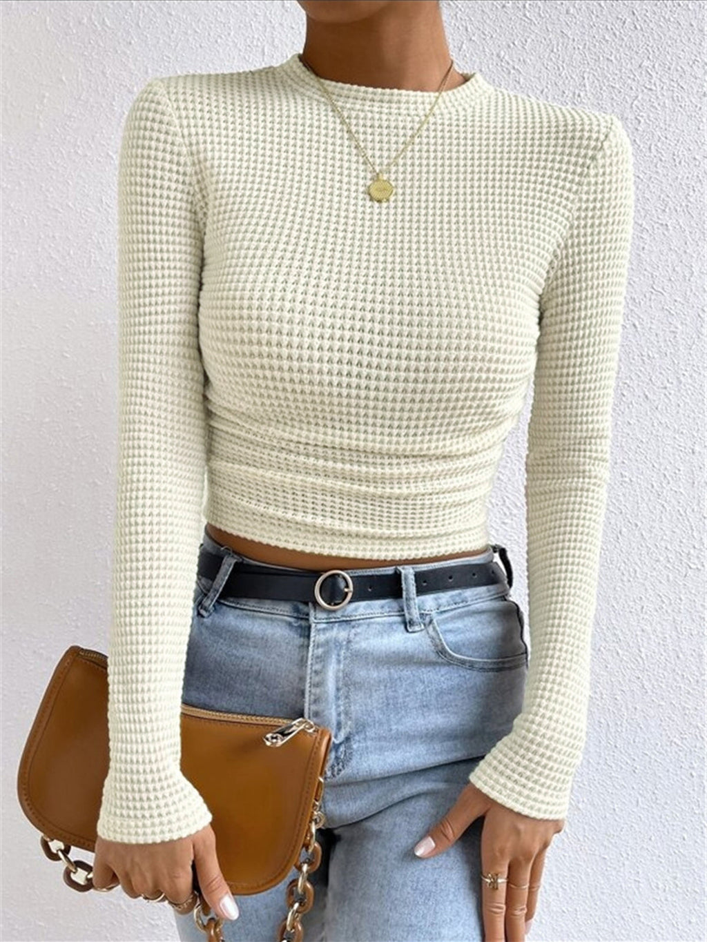 Women's waffle knit long sleeve top
