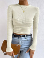Women's waffle knit long sleeve top
