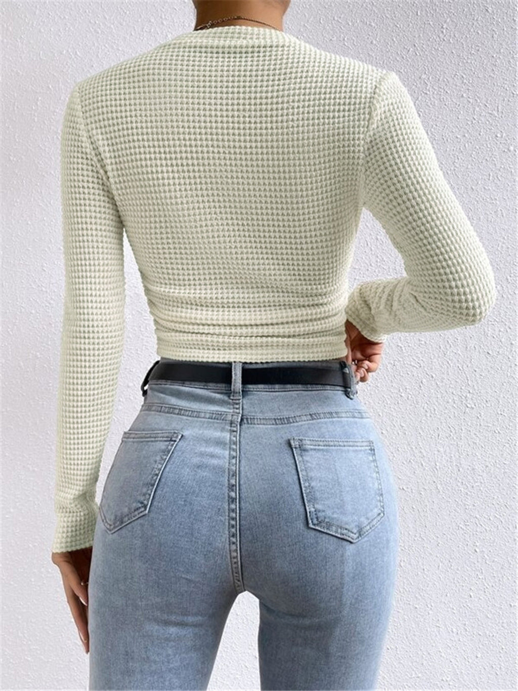 Women's waffle knit long sleeve top