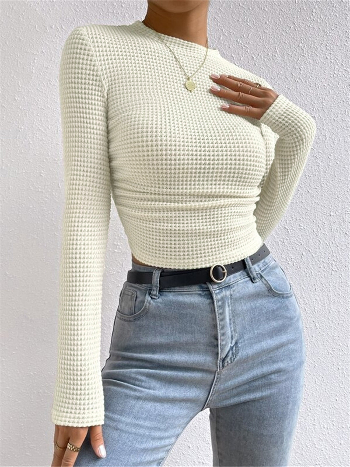 Women's waffle knit long sleeve top