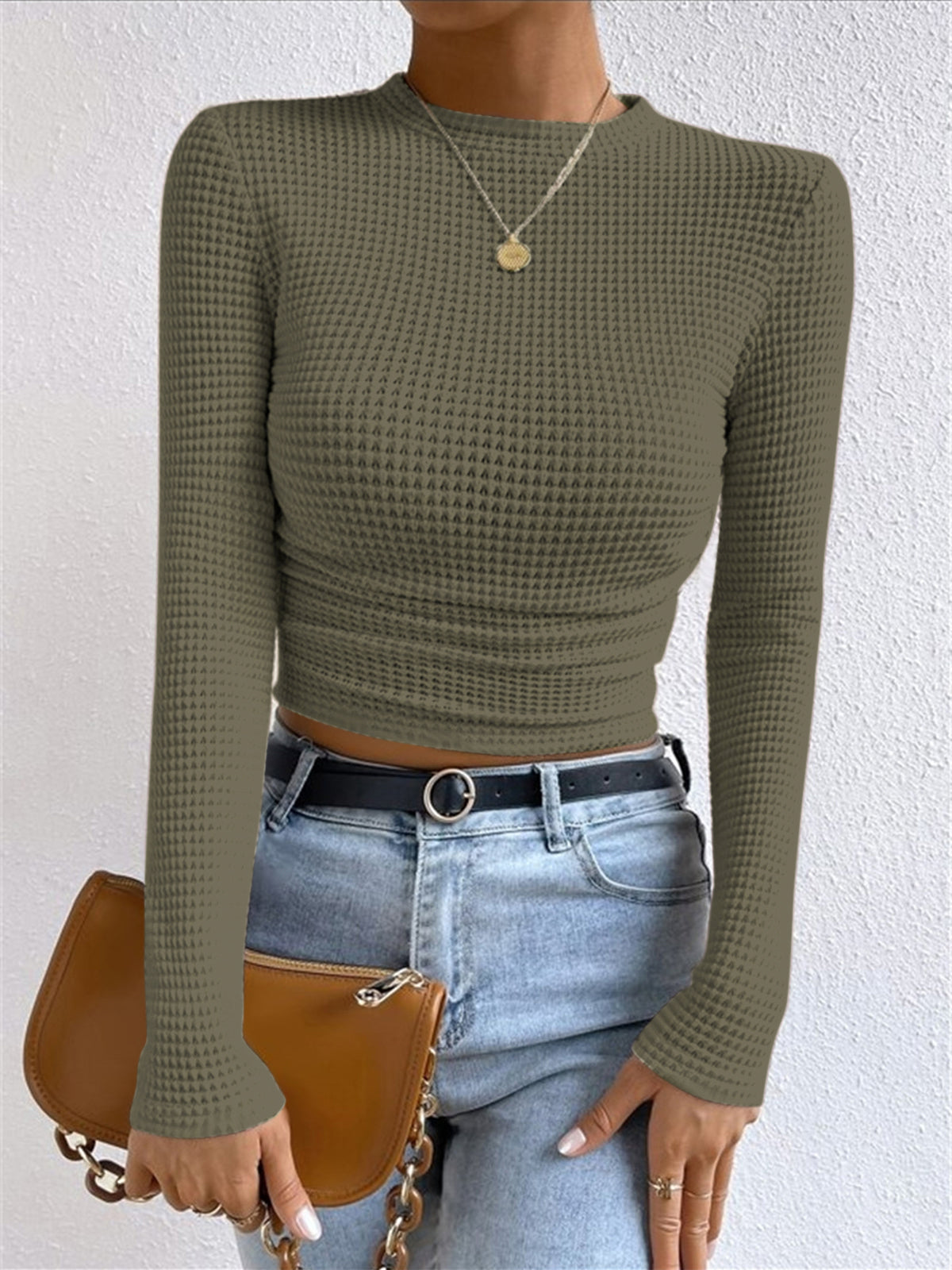 Women's waffle knit long sleeve top